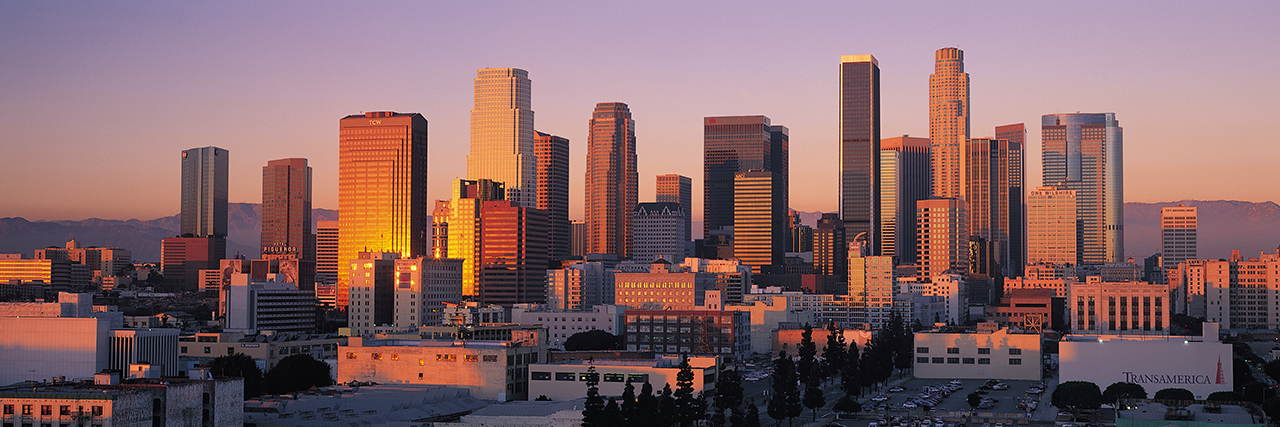 Photo of Los Angeles skyline at sunset